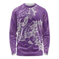 Purple Polynesia Hammerhead Shark Tattoo With Plumeria Lei Long Sleeve Shirt