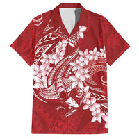 Red Polynesia Hammerhead Shark Tattoo With Plumeria Lei Family Matching Off Shoulder Maxi Dress and Hawaiian Shirt LT14 Dad's Shirt - Short Sleeve Red - Polynesian Pride