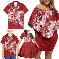 Red Polynesia Hammerhead Shark Tattoo With Plumeria Lei Family Matching Off Shoulder Short Dress and Hawaiian Shirt LT14 - Polynesian Pride