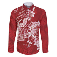 Red Polynesia Hammerhead Shark Tattoo With Plumeria Lei Family Matching Puletasi and Hawaiian Shirt LT14 Dad's Shirt - Long Sleeve Red - Polynesian Pride