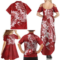 Red Polynesia Hammerhead Shark Tattoo With Plumeria Lei Family Matching Summer Maxi Dress and Hawaiian Shirt LT14 - Polynesian Pride