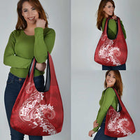 Red Polynesia Hammerhead Shark Tattoo With Plumeria Lei Grocery Bag