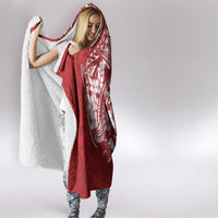 Red Polynesia Hammerhead Shark Tattoo With Plumeria Lei Hooded Blanket