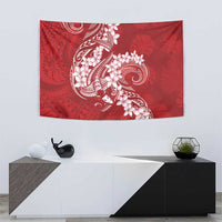Red Polynesia Hammerhead Shark Tattoo With Plumeria Lei Tapestry