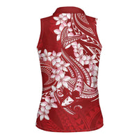 Red Polynesia Hammerhead Shark Tattoo With Plumeria Lei Women Sleeveless Polo Shirt LT14 - Polynesian Pride