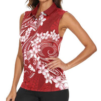 Red Polynesia Hammerhead Shark Tattoo With Plumeria Lei Women Sleeveless Polo Shirt LT14 - Polynesian Pride