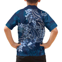 Navy Blue Polynesia Hammerhead Shark Tattoo With Plumeria Lei Family Matching Off The Shoulder Long Sleeve Dress and Hawaiian Shirt LT14 - Polynesian Pride