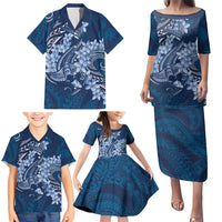 Navy Blue Polynesia Hammerhead Shark Tattoo With Plumeria Lei Family Matching Puletasi and Hawaiian Shirt LT14 - Polynesian Pride