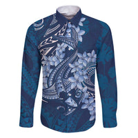 Navy Blue Polynesia Hammerhead Shark Tattoo With Plumeria Lei Family Matching Puletasi and Hawaiian Shirt LT14 Dad's Shirt - Long Sleeve Navy Blue - Polynesian Pride