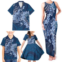 Navy Blue Polynesia Hammerhead Shark Tattoo With Plumeria Lei Family Matching Tank Maxi Dress and Hawaiian Shirt LT14 - Polynesian Pride