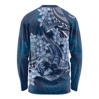 Navy Blue Polynesia Hammerhead Shark Tattoo With Plumeria Lei Long Sleeve Shirt