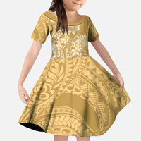 Yellow Polynesia Hammerhead Shark Tattoo With Plumeria Lei Family Matching Long Sleeve Bodycon Dress and Hawaiian Shirt LT14 Daughter's Dress Yellow - Polynesian Pride