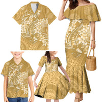 Yellow Polynesia Hammerhead Shark Tattoo With Plumeria Lei Family Matching Mermaid Dress and Hawaiian Shirt LT14 - Polynesian Pride