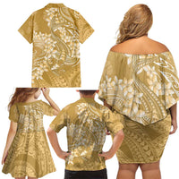 Yellow Polynesia Hammerhead Shark Tattoo With Plumeria Lei Family Matching Off Shoulder Short Dress and Hawaiian Shirt LT14 - Polynesian Pride