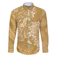 Yellow Polynesia Hammerhead Shark Tattoo With Plumeria Lei Family Matching Puletasi and Hawaiian Shirt LT14 Dad's Shirt - Long Sleeve Yellow - Polynesian Pride