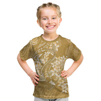 Yellow Polynesia Hammerhead Shark Tattoo With Plumeria Lei Kid T Shirt