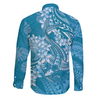 Blue Polynesia Hammerhead Shark Tattoo With Plumeria Lei Family Matching Long Sleeve Bodycon Dress and Hawaiian Shirt LT14 - Polynesian Pride