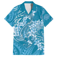 Blue Polynesia Hammerhead Shark Tattoo With Plumeria Lei Family Matching Short Sleeve Bodycon Dress and Hawaiian Shirt LT14 Dad's Shirt - Short Sleeve Blue - Polynesian Pride