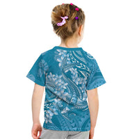 Blue Polynesia Hammerhead Shark Tattoo With Plumeria Lei Kid T Shirt
