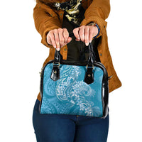 Blue Polynesia Hammerhead Shark Tattoo With Plumeria Lei Shoulder Handbag