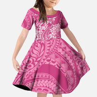 Pink Polynesia Hammerhead Shark Tattoo With Plumeria Lei Family Matching Long Sleeve Bodycon Dress and Hawaiian Shirt LT14 Daughter's Dress Pink - Polynesian Pride