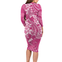 Pink Polynesia Hammerhead Shark Tattoo With Plumeria Lei Family Matching Long Sleeve Bodycon Dress and Hawaiian Shirt LT14 - Polynesian Pride