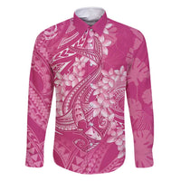 Pink Polynesia Hammerhead Shark Tattoo With Plumeria Lei Family Matching Off Shoulder Short Dress and Hawaiian Shirt LT14 Dad's Shirt - Long Sleeve Pink - Polynesian Pride