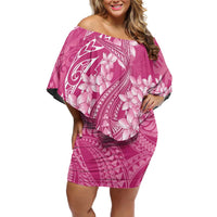 Pink Polynesia Hammerhead Shark Tattoo With Plumeria Lei Family Matching Off Shoulder Short Dress and Hawaiian Shirt LT14 Mom's Dress Pink - Polynesian Pride