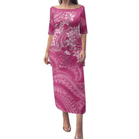 Pink Polynesia Hammerhead Shark Tattoo With Plumeria Lei Family Matching Puletasi and Hawaiian Shirt LT14 Mom's Dress Pink - Polynesian Pride