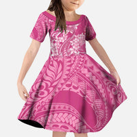 Pink Polynesia Hammerhead Shark Tattoo With Plumeria Lei Kid Short Sleeve Dress