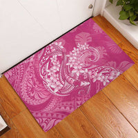 Pink Polynesia Hammerhead Shark Tattoo With Plumeria Lei Rubber Doormat