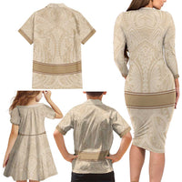 Mauri Ribaberiki Kiribati Family Matching Long Sleeve Bodycon Dress and Hawaiian Shirt Cowrie Shells Lei Palm Leaf Weaving LT14 - Polynesian Pride