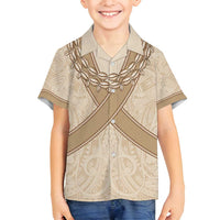 Mauri Ribaberiki Kiribati Family Matching Long Sleeve Bodycon Dress and Hawaiian Shirt Cowrie Shells Lei Palm Leaf Weaving LT14 Son's Shirt Beige - Polynesian Pride
