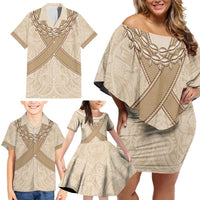 Mauri Ribaberiki Kiribati Family Matching Off Shoulder Short Dress and Hawaiian Shirt Cowrie Shells Lei Palm Leaf Weaving LT14 - Polynesian Pride