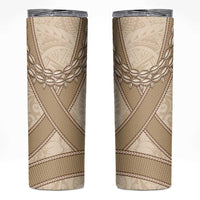 Mauri Ribaberiki Kiribati Skinny Tumbler Cowrie Shells Lei Palm Leaf Weaving LT14 Beige - Polynesian Pride