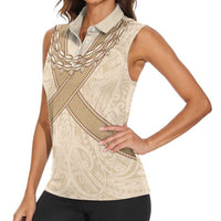 Mauri Ribaberiki Kiribati Women Sleeveless Polo Shirt Cowrie Shells Lei Palm Leaf Weaving LT14 - Polynesian Pride