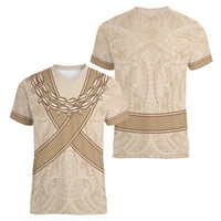 Mauri Ribaberiki Kiribati Women V-Neck T-Shirt Cowrie Shells Lei Palm Leaf Weaving LT14 - Polynesian Pride