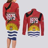 Mauri Kiribati Independence Day Couples Matching Long Sleeve Bodycon Dress and Long Sleeve Button Shirt 1979 Proud National Frigatebird LT14 - Polynesian Pride
