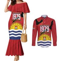 Mauri Kiribati Independence Day Couples Matching Mermaid Dress and Long Sleeve Button Shirt 1979 Proud National Frigatebird LT14 Red - Polynesian Pride