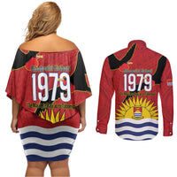 Mauri Kiribati Independence Day Couples Matching Off Shoulder Short Dress and Long Sleeve Button Shirt 1979 Proud National Frigatebird LT14 - Polynesian Pride
