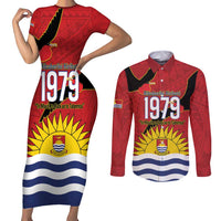 Mauri Kiribati Independence Day Couples Matching Short Sleeve Bodycon Dress and Long Sleeve Button Shirt 1979 Proud National Frigatebird LT14 Red - Polynesian Pride