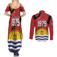 Mauri Kiribati Independence Day Couples Matching Summer Maxi Dress and Long Sleeve Button Shirt 1979 Proud National Frigatebird LT14 - Polynesian Pride