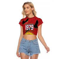 Mauri Kiribati Independence Day Raglan Cropped T Shirt 1979 Proud National Frigatebird LT14 Female Red - Polynesian Pride