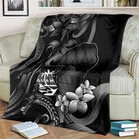 Black Hafa Adai Guam Blanket Chamorro Latte Stone Hand With Plumeria