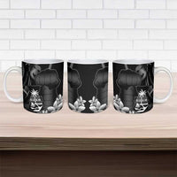 Black Hafa Adai Guam Ceramic Mug Chamorro Latte Stone Hand With Plumeria - Polynesian Pride