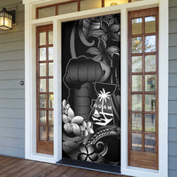 Black Hafa Adai Guam Door Cover Chamorro Latte Stone Hand With Plumeria - Polynesian Pride