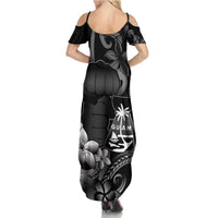 Black Hafa Adai Guam Family Matching Summer Maxi Dress and Hawaiian Shirt Chamorro Latte Stone Hand With Plumeria LT14 - Polynesian Pride