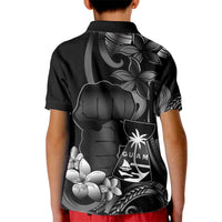 Black Hafa Adai Guam Kid Polo Shirt Chamorro Latte Stone Hand With Plumeria