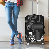 Black Hafa Adai Guam Luggage Cover Chamorro Latte Stone Hand With Plumeria