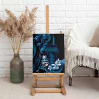 Blue Hafa Adai Guam Canvas Wall Art Chamorro Latte Stone Hand With Plumeria